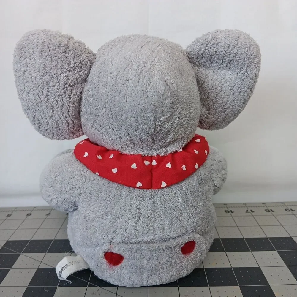 Commonwealth Elephant Nuts About You Grey Sitting Plush Red White Hearts Toy